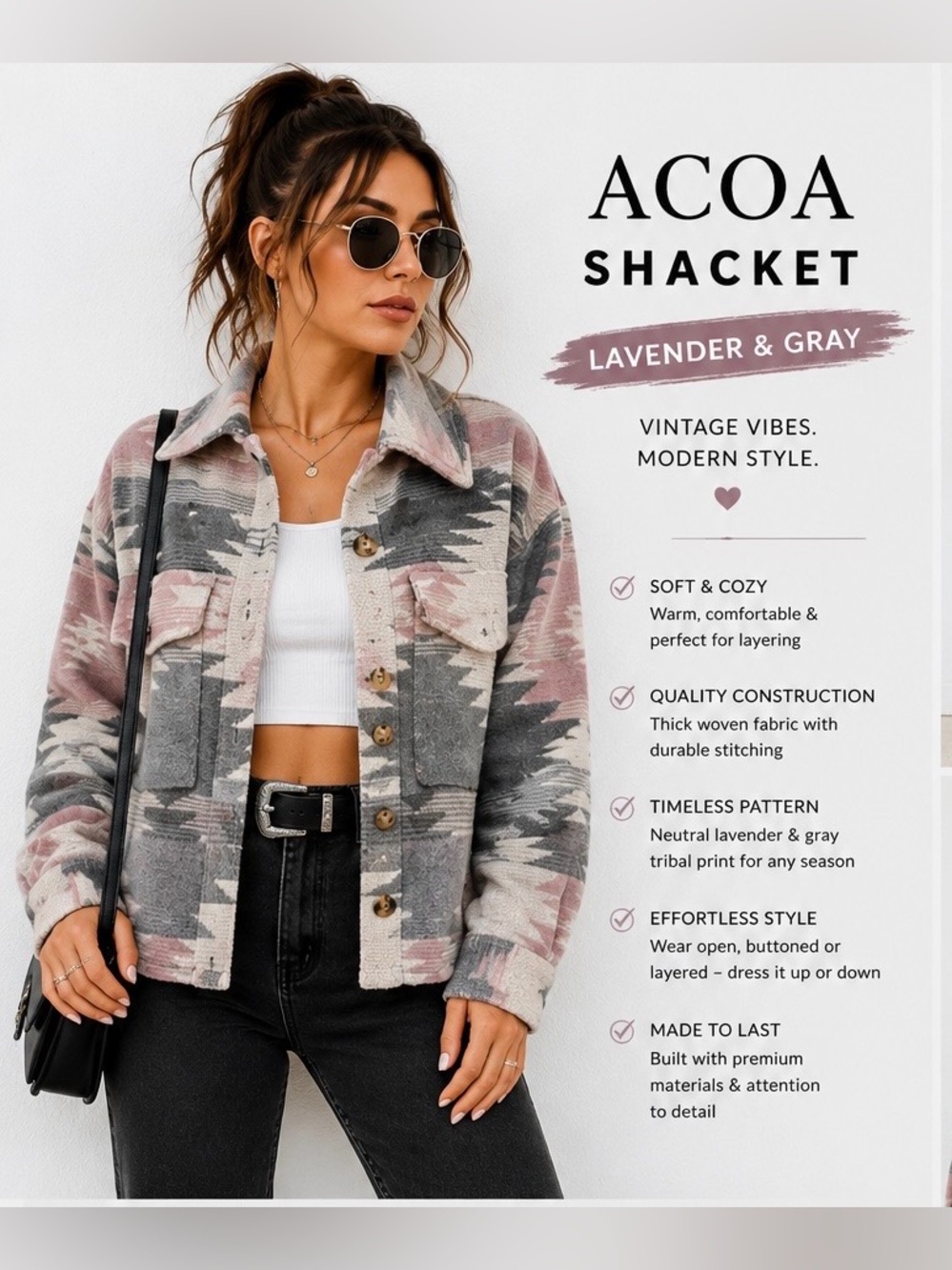 NWT Shacket Lavender Gray
Cottagecore Layering Piece,Soft
Versatile Woman's ACOA